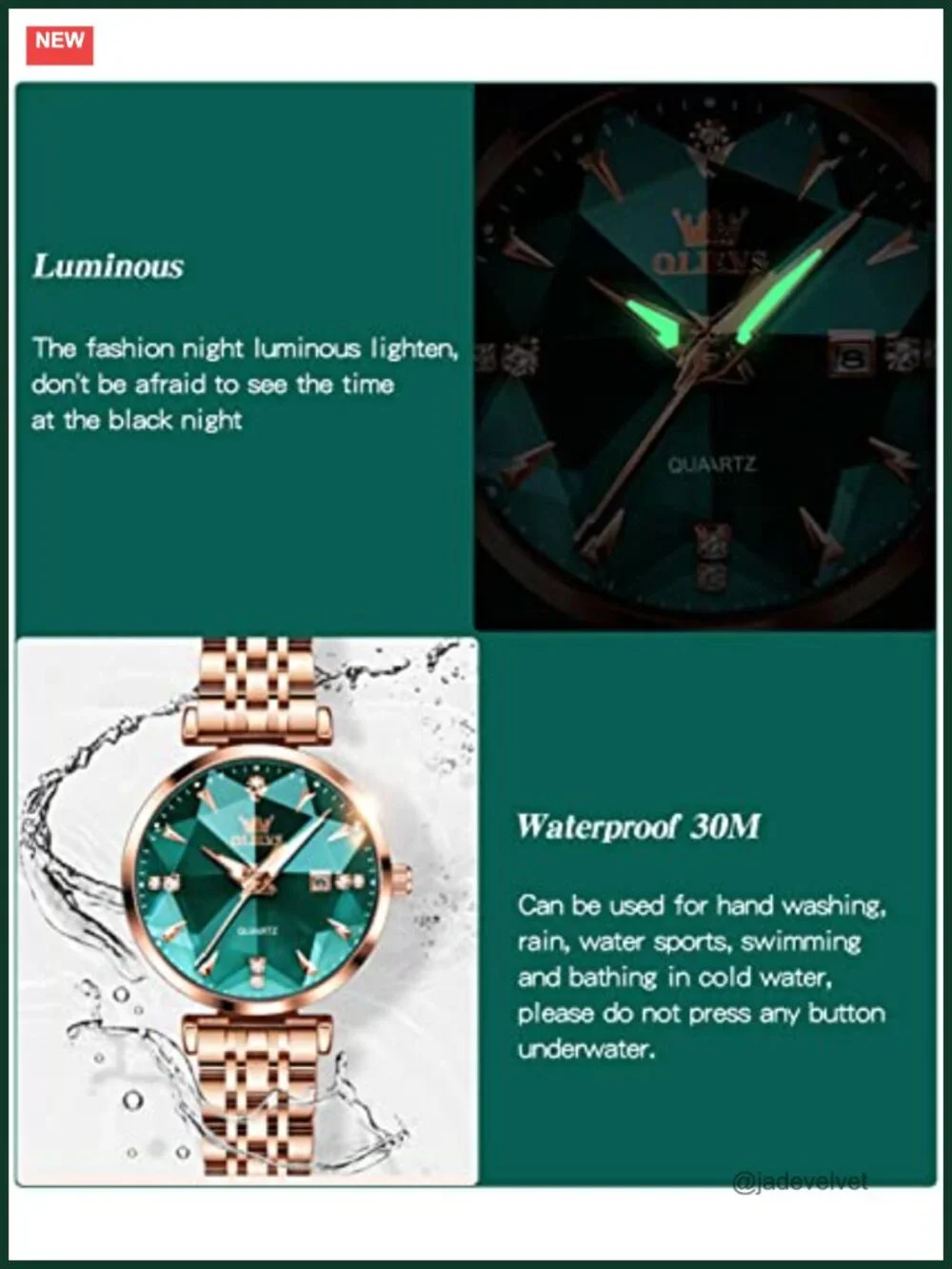Quartz Dress Watch Waterproof Stainless Steel Adjustable Bracelet Date